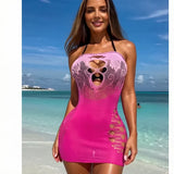 Fishnet Women Sexy Beach Cover Up Dress Women Stretch See Through Sleeveless without Bikini Swimsuit Coverup Mini Beachwea