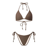 2026 Summer Women's Solid Color Swimwear Halter Bikini Set Bra with Side Tie Thong 2Pcs Bathing Suits Sexy Fashion