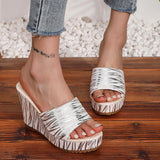 Fashion Stripe Print Thick Bottom Slippers Women New Wedge Chunky Platform Sandals Woman Summer Daily High Heel Slides Female