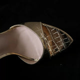 Women's Gold Crocodile Embossed Metallic Stiletto Mules - Open Toe High Heel Sandals for Party, Summer & Evening
