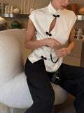Fashion Women Short Sleeve Tops Tees Button Hollow Out Solid Slim Sheath Elegant Office Top Casual Cheongsam Inspired T-Shirt
