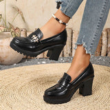 British Style Chunky High Heel Pumps Women 2026 Plus Size 42 Thick Heeled Loafers Woman Slip On Office Pu Leather Shoes Ladies