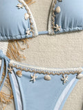 Shell Decoration Halter String Strappy Bikini Women Swimwear Female Swimsuit Two-pieces Bikini Set Ribbed Bathing Suit Swim Lady