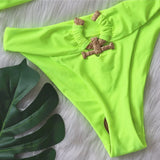 DEKA Bandeau U-Neck Metal Bikini Set Push Up Padded Cup Swimwear Women Solid Swimsuit Beachwear Water Swiminmg Bathing Suit