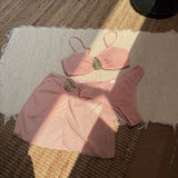 With Skirt Wrinkled Bandeau Bikini Female Swimsuit Women Swimwear Three-pieces Bikini Set Metal Ring Bathing Suit Swim Beachwear