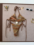 Sexy Coffee Striped Micro Bikini 2026 Women Towel Cloth Circle Push Up Bra Tie Side Thong Swimsuit Bathing Suit Holiday Swimwear