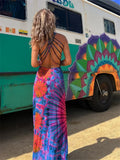 Women Summer Casual Long Dress Tie-Dye Print U-Neck Sleeveless Dress 2026 Fashion Cross Backless Dresses Bohemian Holiday Beach