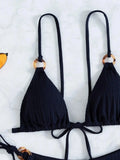 Sexy Rib Texture Triangle String Bikini Set Women Push Up Padded Thong Swimsuit Female Cut Out Bathing Suit Swimwear Biquini