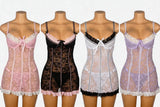 Black Sexy Lace Ruffled Suspender Babydoll Nightdress for Women Push Up Chemise Sleepwear Lingerie