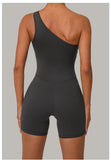 One Shoulder Women Sports Jumpsuit Sleeveless Yoga Rompers Backless Sportswear Women Workout One Piece Bodysuits Female