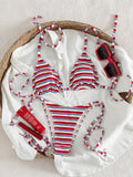 S - XL Striped Halter Bikini Women Swimwear Female Swimsuit High Cut Leg Bather Bathing Suit Swim Two-pieces Bikini set K8043