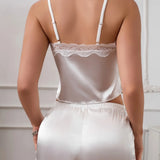 Women's Sleepwear New Sexy Pajamas Sets Women's Cami with Shorts Two-piece Set Pajama Summer Faux Silk Lace Elegant Pajamas
