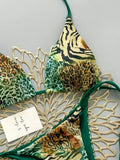 Sexy Green Leopard Print Micro Bikini 2026 Women Halter Push Up Bra Tie Side Thong Swimsuit Beach Bathing Suit Vacation Swimwear