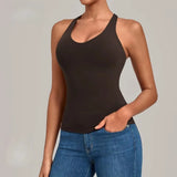 Women's Seamless Yoga Vest Sports Fitness Gym Beauty Back Top Nude Slim Fit Training Running Workout Vest