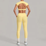 Women's Seamless Yoga Sets Sports Running High Waist Hip-lifting Pants Backless Short-sleeve Suits Workout Fitness Leggings Sets