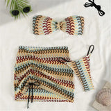 S - XL New Waves Printed With Skirt Bikini Women Swimwear Female Swimsuit Three-Pieces Bikini Set Bather Bathing Suit Swim V7929