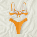 Sexy Wrinkled Underwired Brazilian Bikini Female Swimsuit Women Swimwear Two-pieces Bikini Set Triangle Bathing Suit Swim Lady