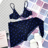Butterfly Print Underwired V-Bar Bikini Women Swimsuit Female Swimwear Three-pieces Bikini Set Push Up Bathing Suit Beach Sarong