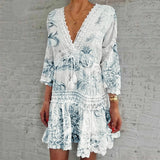 Dresses For Formal Occasions Womens Fashion V Neck Lace Jacquard Seven Quarter Sleeve Bohemian Floral Dress Sexy Beach Sundress