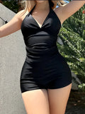 2026 Halter Solid One Piece Swimsuit Women Swimwear Female Bathers Bathing Swimming Suit Beachwear Summer