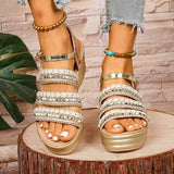 Golden Platform Gladiator Sandals for Women Summer Plus Size Height Increasing Sandals Woman Ankle Buckle Thick Sole Sandles 43