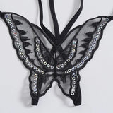 Double-Layer Thin Strap Sexy Thong Butterfly Embroidery Low Waist Sexy Bikini Pure Lace Sequins T-Shaped Panties Sexy G-strings