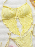 New Design Beach Holiday Wear Bikini Set Women's Swimwear Frill Trim Sexy Backless Swimsuit Neck Lace-up Bathing Suit Biquini