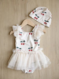 Princess Mesh Swimsuit Baby Girl Swan Cherry Sling Cute Swimming Suit Quick Drying Sun Protection Swim Wear with Cap H8126