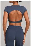 No Padded Women's Yoga T-shirt Short Sleeves Bra Backless Fitness Top Beautiful Back Gym Clothes Form-fitting Running Tee