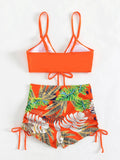 2026 Tie Dye Bikini Drawstring Swimsuit Women High Waist Shorts Swimwear Female Padded Bathing Suit Swimming Beachwear Summer