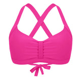 Womens Halter Neck Ruched Bikini Top Padded Push Up Swim Tops Adjustable Tie Back Bathing Suit Top Beach Pool Vacation Swimwear