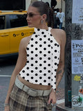 FDYOUI Elegant Bandage Off Shoulder Polka Dot Tank Tops for Women 2026 Summer Sleeveless Crop Top T-shirt Female Slim Corset