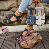 Plus Size 43 Thick Heel Rome Sandals Women Closed Toe Ankle Strap Summer Sandles Woman Flowers Platform High Heeled Sandals