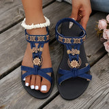 Flowers Decor Flats Bohemian Sandals Women Plus Size 36-43 Summer Gladiator Sandalias Mujer Lightweight Non Slip Beach Sandles