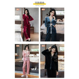 Pajamas gold velvet long sleeve lace cardigan set sexy home wear