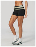 Summer Striped Polka Dot Contrast High Waist Yoga Shorts Hip Lifting Sports Tights Outdoor Workout Fitness Gym Running Pants