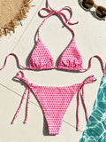 New Retro Polka Dot Tie Side Bikini Set for Women, Sexy Push Up Halter Neck Swimwear, High Waist Beach Bathing Suit, Summer
