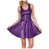 Cocktail Dress Womens Glitter Costume Party Dresses Swing A Line Metallic Shiny Festival Outfit Cosplay Fish Scale Vestidos