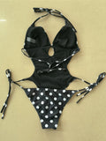 S - XL Polka Dots Halter High Leg Cut One Piece Swimsuit Women Swimwear Female Backless Monokini Bather Bathing Suit Swim V7539