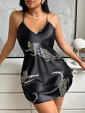 Womens Sexy Leopard Print V Neck Slip Nightdress Sleeveless Fashion Elegant Loungewear Cool Luxe Sleepwear for Women