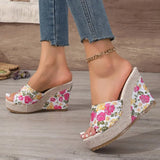 2026 New Women Shoes Fashion Shoes Casual Flip Flops Summer  Print Peep Toe Wedge Slippers