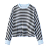 Spring Autumn Casual Loose Tops for Women Long Sleeve Round Neck Loose Fit Striped Print T-shirts
