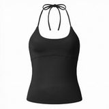 2026 Summer Women Solid Color Basic Vest Tie-up Halter U Neck Sleeveless Slim Fit Tank Tops Trendy Open Back Cami Streetwear