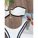 Bandeau Splicing Metal Ring Brazilian Bikini Women Swimwear Female Swimsuit Two-Pieces Bikini Set Bather Bathing Suit Swim V5651