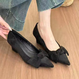 Vintage Suede Bow Wedge Single Femininity Commuter Mary Jane