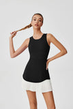 Women One-piece Tennis Dress Summer Black Contrast Pleated Anti Light Speed Dry Sports Dresses Hollowed Out Back Yoga Clothes