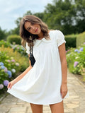 Women Casual White Mini Dress Short Sleeve Doll Collar Loose Shirt Dress 2026 Summer Retro Streetwear