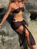 3PCS With Skirt Halter Metal Ring Bikini Female Swimsuit Women Swimwear Three-pieces Bikini set Bather Bathing Suit Swim K7157
