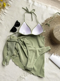 3 Pieces Triangle Bikinis 2026 Solid Swimwear Female Sexy Swimsuit Women & Beach Skirt Bathers Bathing Swimming Swim Suit