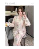 Spring and summer new Chinese style pajamas, ice silk long sleeves, large size home clothes set, retro buckle home clothes